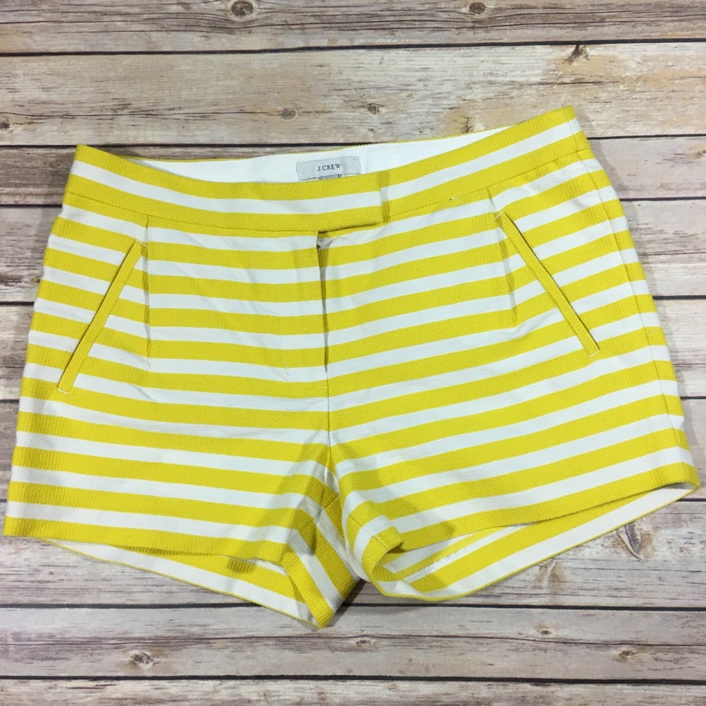 J.Crew yellow stitch white striped textured shorts